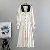 Spring and Autumn Women's Gentle Doll Collar Knitted Dress Plus Size Temperament High Waist Skinny Medium Long Dress