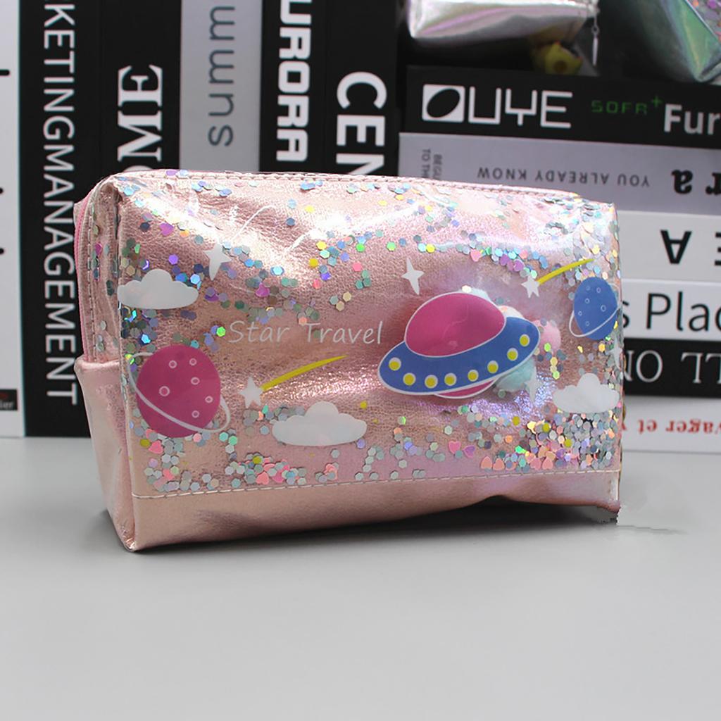 Large Capacity Planet Glitter Cosmetic Bag Cute Starry Makeup Pouch For Girls Student Pencil Case Travel Toiletry Bag