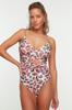 Women's New Season Swimsuit Floral Patterned Double Breasted Tied Normal Leg Swimsuit