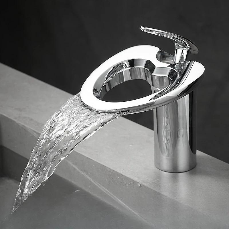 Gun gray bathroom cabinet hot and cold faucet household bathroom all copper wash washbasin waterfall faucet bathroom faucets серебряный