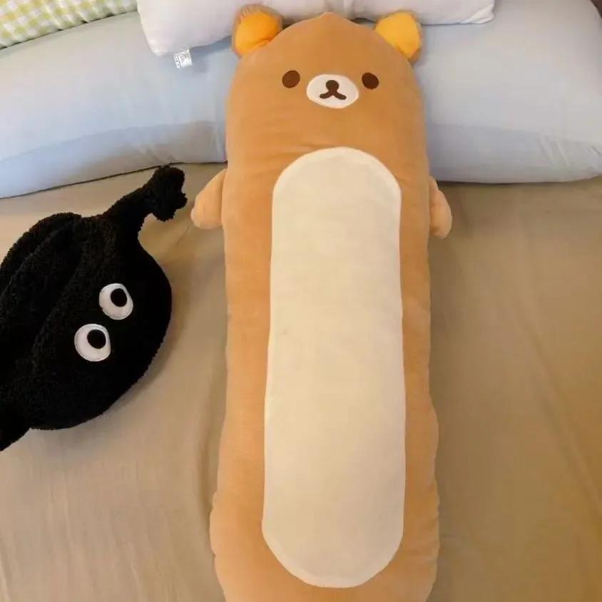 Rilakkuma Long Body Hugging Pillow - Soft Fluffy Cylindrical Brown Bear Bolster Plush Cushion For Bedroom Sofa Decor Gift