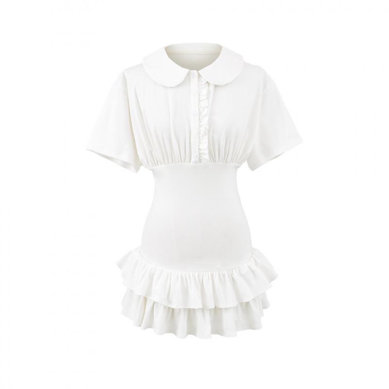 Women's Casual Polo Style Ruffle Dress with Drop Shoulder Sleeves - 2025 Fashion Trend