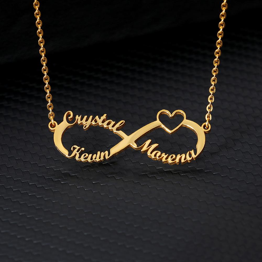 Custom Double Heart Two Names Infinity Necklaces For Women Stainless Steel Customized Necklace Pendant Personalized Jewelry Gift