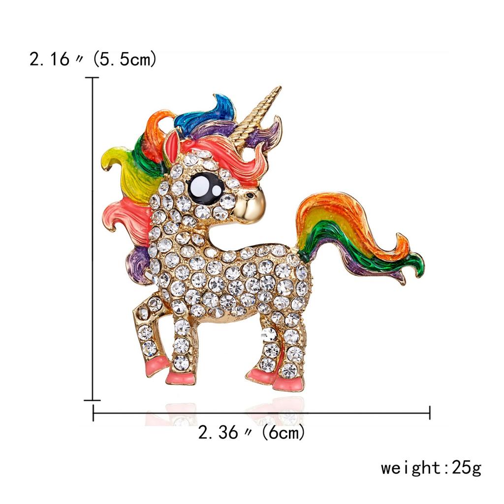 Vintage Rainbow Enamel Small Horse Brooches For Women Men Elegant Rhinestone Animal Horse Coat Lapel Pins Casual Party Jewelry