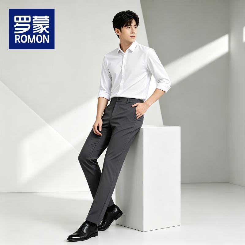 ROMON Men's Business Casual Straight-Leg Commuter Trousers