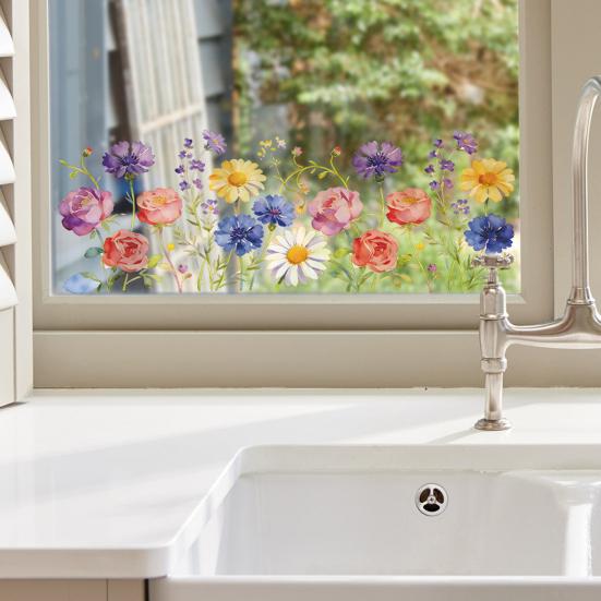 Glass Sticker Double Sided Visual Graphic Removable Waterproof Flower Wall Stickers Windows Walls Decoration