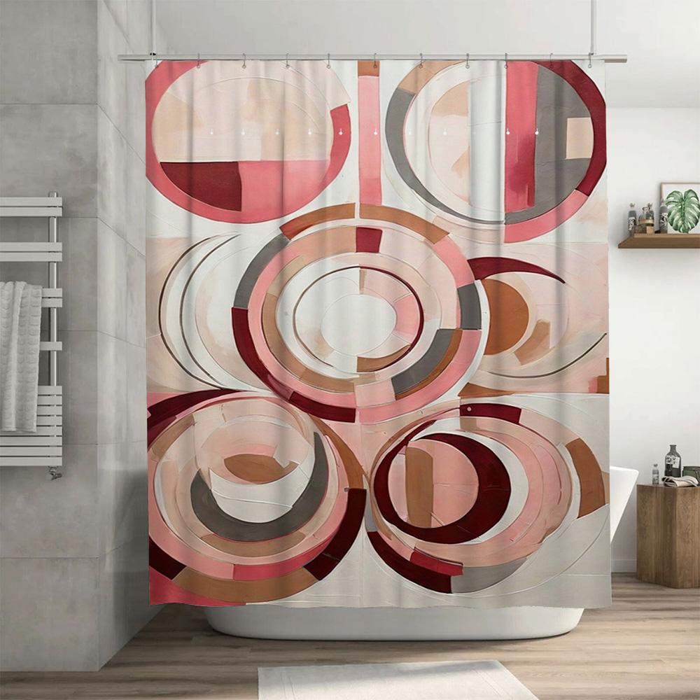 Colorful Abstract Circle Shower Curtain Home Decor Waterproof Bath Rug Set Multicolor 3D Printed Polyester Fabric
