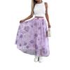 Womens Mesh Midi Skirt Floral Print Elastic Waist Loose Fit Daily Wear Travel