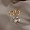 14k banhado a ouro letra D pérola coreana nova moda joias brincos antes depois de acessórios versáteis diários femininos elegantes