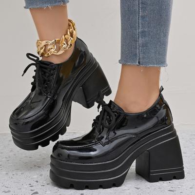 Fashion New Style Gothic Chunky High Heels Loafers for Woman New Leather Platform Loafers Female Solid Color Thick Heeled Lolita Shoes