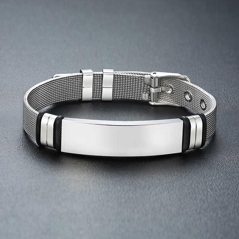 Blank rustfritt stål armbånd sport svart silikon justerbare armbånd armbånd for kvinner