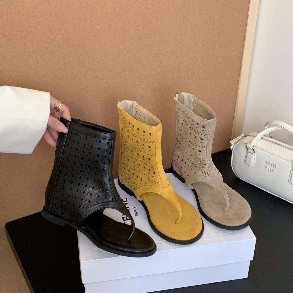 Inner heightening toe cool boots women's shoes summer mesh hollow sandals travel boots small short boots