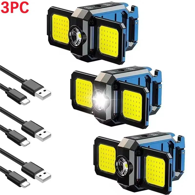 Keychain Pocket Flashlight Light COB Work Light Rechargeable Lamp with 90° Foldable Side Lights Super Bright Portable Lanterns