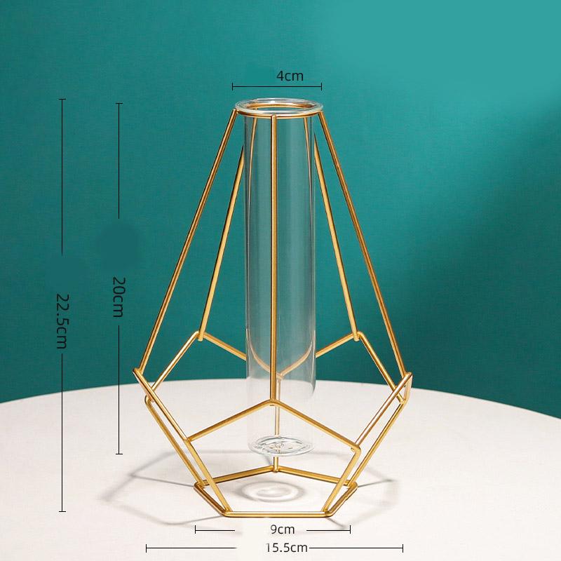 Nordic Ins Home Decoration Iron Geometric Glass Plant Flower Vase Decoration Desktop Dried Flower Decorative Vase