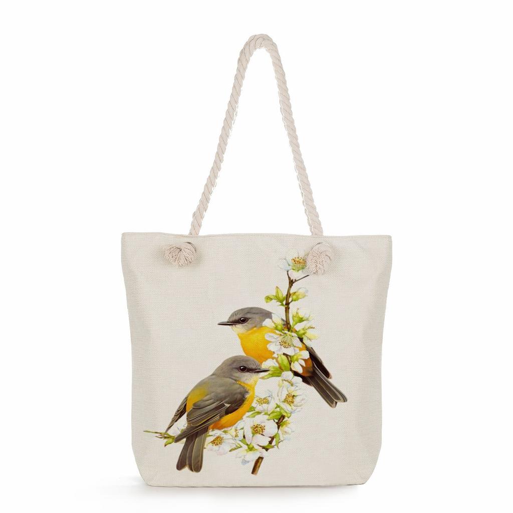 Bird print thick rope single-shoulder beach bag 7251 CLE