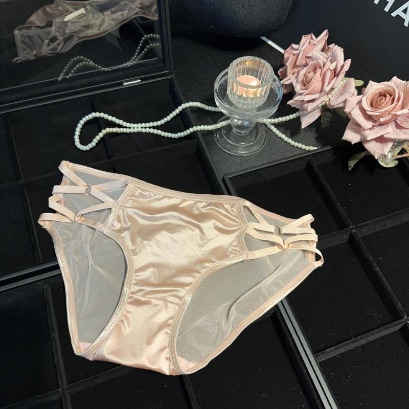 Damen Sexy Spitze Gekreuztes Feines Band Satin Atmungsaktives Mesh Höschen