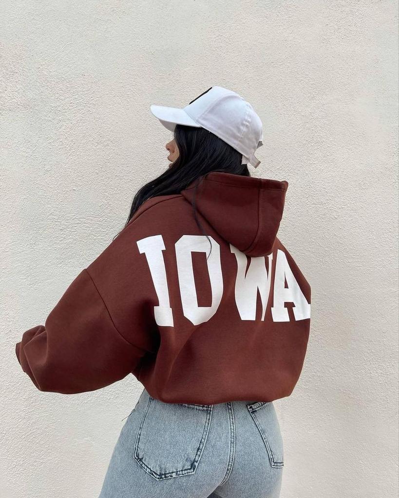 BITCED Fleece Long-sleeved Printed Short Hoodie Woman