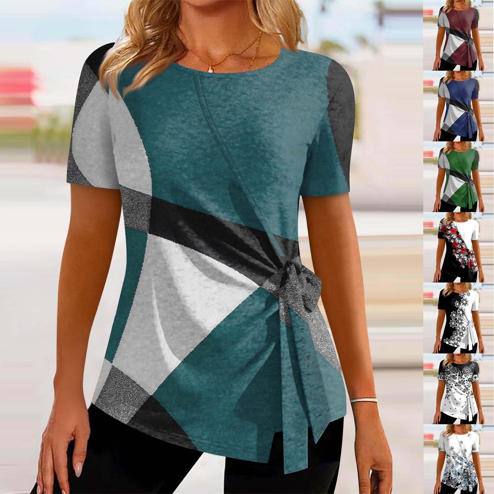 

Женские топы с короткими рукавами Летние асимметричные футболки Slim Fit Повседневные топы Футболки Пуловеры Топы Футболки Летние топы Топы с короткими рукавами