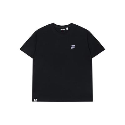 FILA Fusion FOB Series Solid Color Round Neck Pullover Short Sleeve Breathable T-Shirt Unisex Tops Black T11U423112F-BK