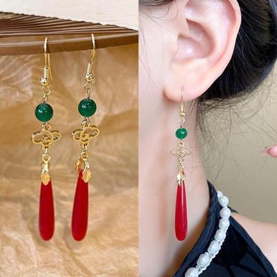 Nuovo stile cinese antico costume Hanfu goccia d'acqua a forma di orecchini lunghi con nappe in stile antico per le donne
