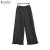 ZANZEA Women Casual Elastic Waist Loose Polka Dot Print Cropped Pants