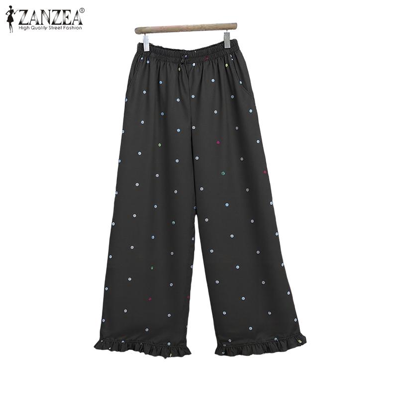 ZANZEA Women Casual Elastic Waist Loose Polka Dot Print Cropped Pants