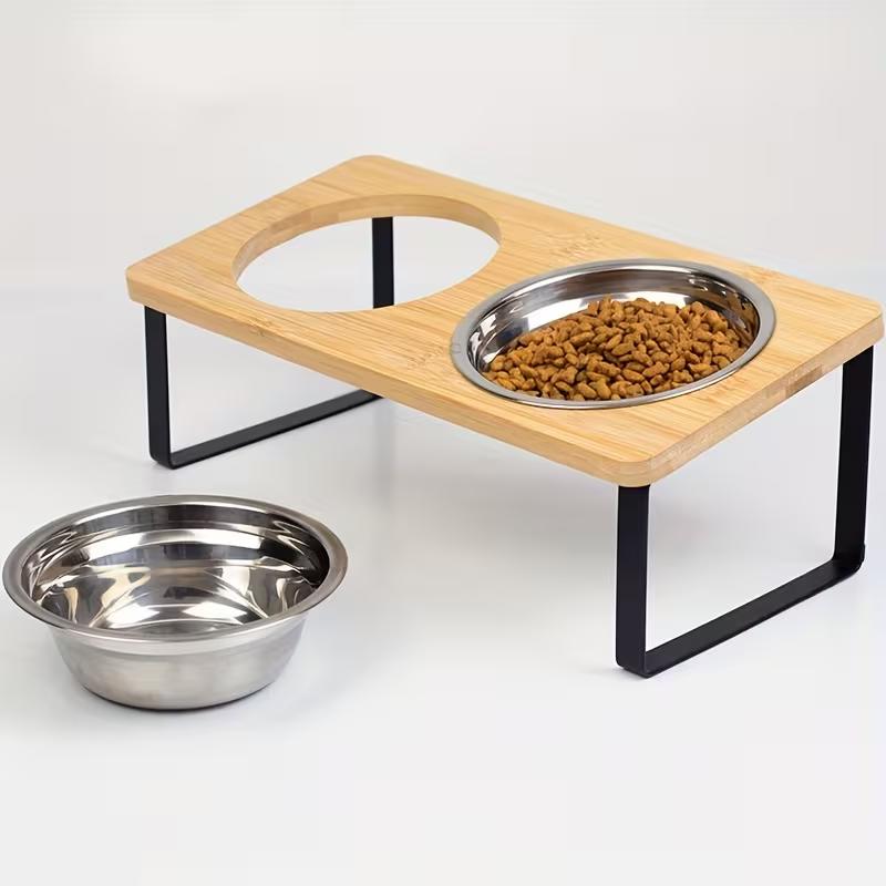 Cat Bowl Stand Removable and Washable Floor-Standing Dual-Bowl Cat Feeder 15° Tilted Elevated Portable Feeding Set with Two Bowl