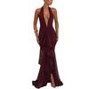 2026 European & American Mesh Patchwork Elegant V-Neck Halter Backless Hip-Hugging Maxi Dress