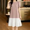 ZANZEA Women Casual Round Neck Loose Short Sleeve Splice Dress