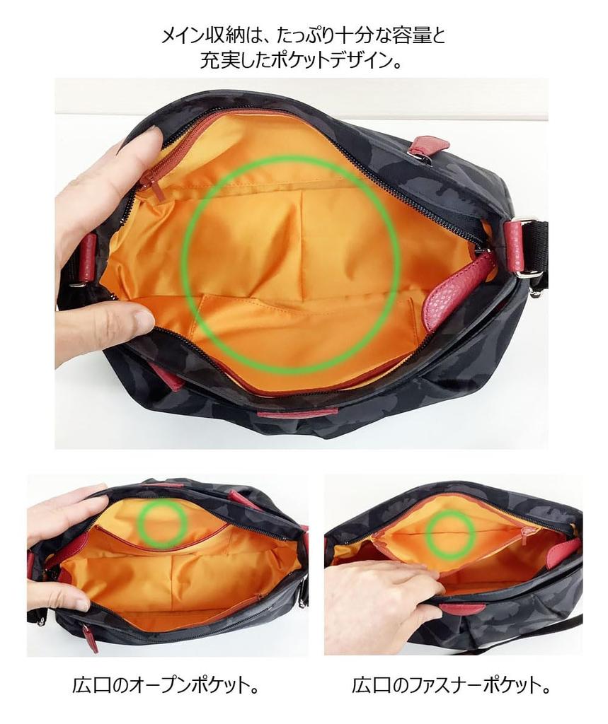 HARUBE Lightweight Nylon Crossbody Shoulder Bag, Artisan-Dyed, Elegant Design, Kyoto, Naniwaya, #E6-612 [Circle] (Gray x Red)
