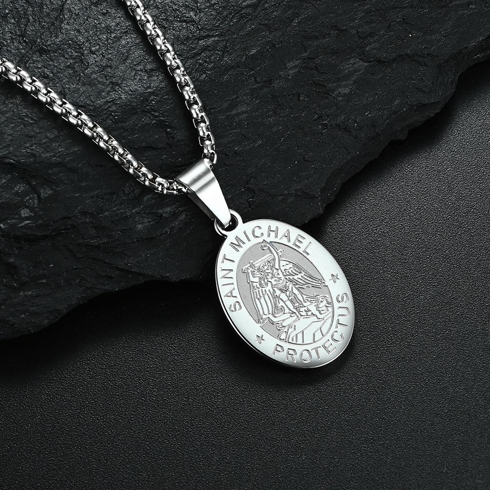 Saint Michael Pendant Necklace for Men Stainless Steel Cristobal Medal Archangel Catholic Religious Boys Jewelry Gift
