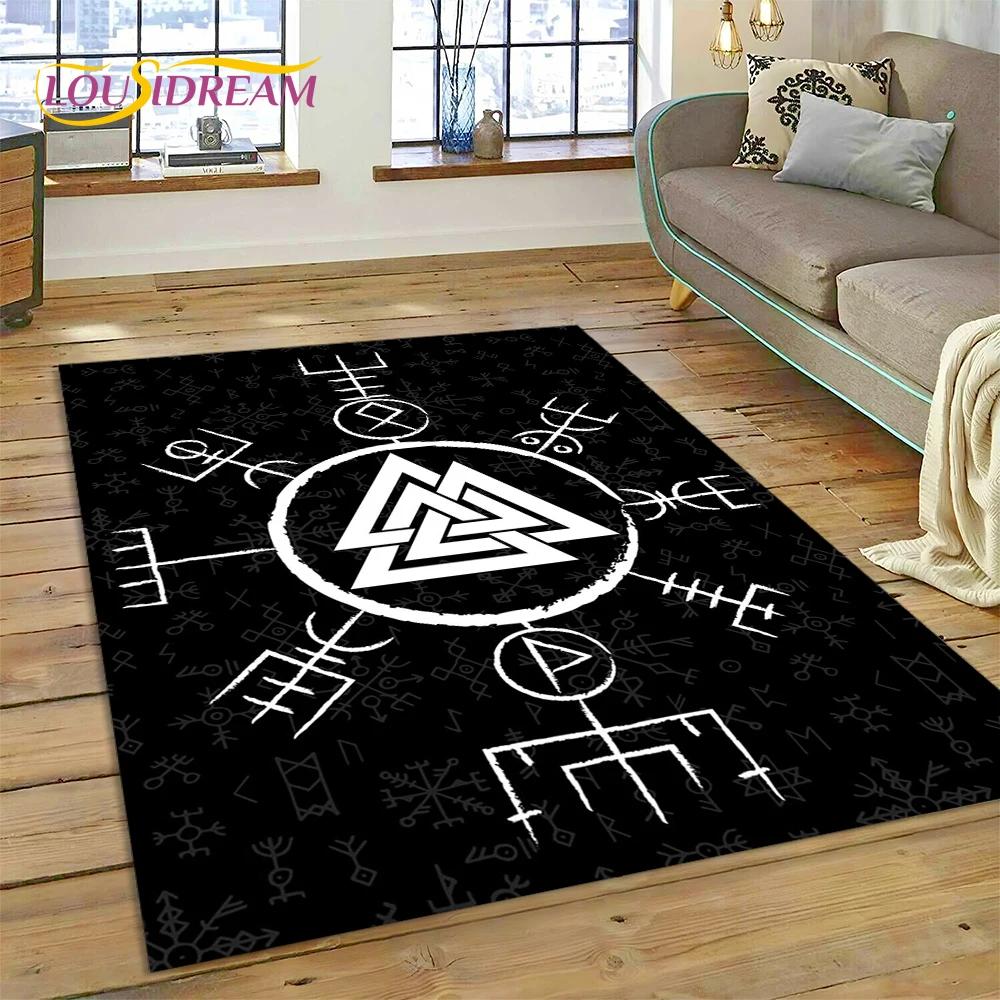 Nordic Mythology Valhalla Viking Odin Cartoon Area Rug Large,Carpet Rug for Living Room Bedroom Sofa Doormat,Kids Play Floor Mat