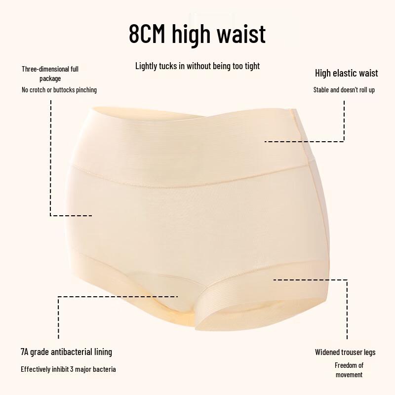 Tingmei Women's High-Waist Tummy Control Breathable Cotton Briefs