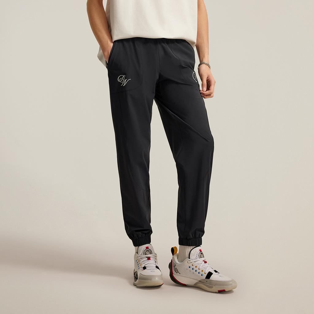 Li Ning Wade Series Casual Simple Tapered Lace-Up Knitted Sports Pants Men pants Black AYKV069-1