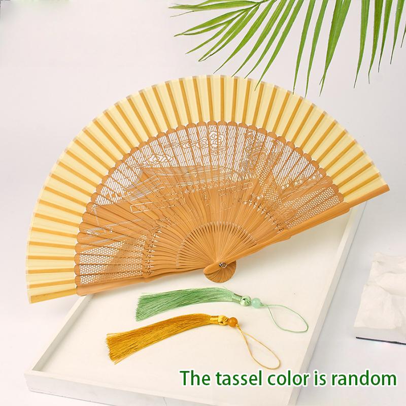 Bamboo Folding Fan Vintage Chinese Style Hollow Carved Fan Wedding Hand Fan Antique Hanfu Fan Fragrant Party Prop Decor Crafts