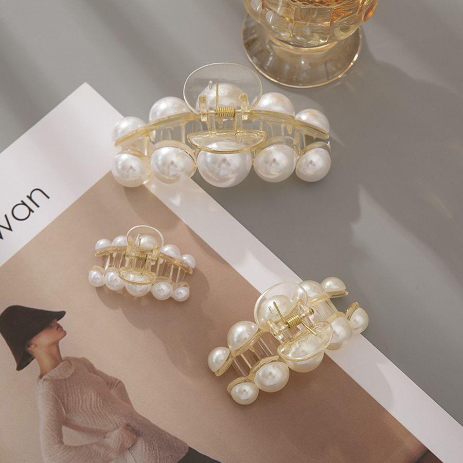 Half-Up Hair Metal Small Side Hair Clip Imitation Pearl Texture Elegant Back of the Head Shark Clip Hair Accessory