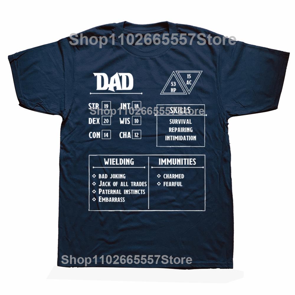 Dad Character Sheet Dungeons and Dragons DND T Shirt Birthday Gifts Dungeon Master Fathers Day Short Sleeve Loose Style Tshirt