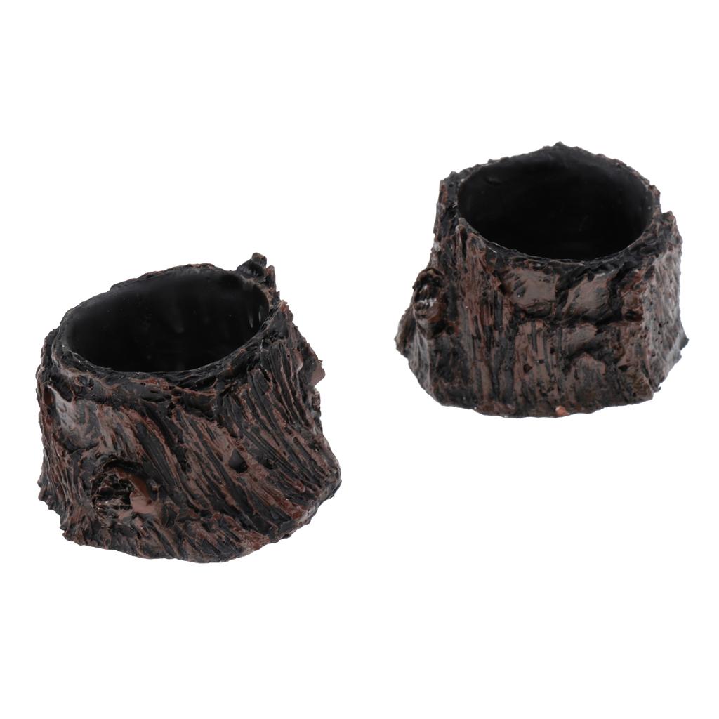 2Pcs Resin Bowl Dish Feeder Plate for Terrarium Reptile Tanks- Tree Stump Shape