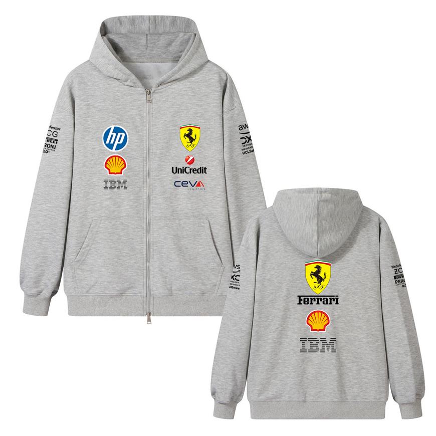 Casal Ferrari Fórmula 1 Equipe de Corrida Estampa Zíper Hoodie Solto Casual Blusão com Capuz e Zíper Moda Streetwear Pulôver