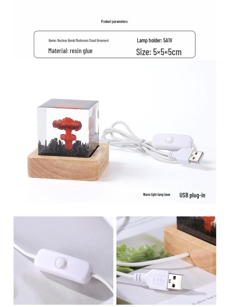DIY Handmade Resin Atomic Bomb Explosion Mushroom Cloud Night Light Ornament