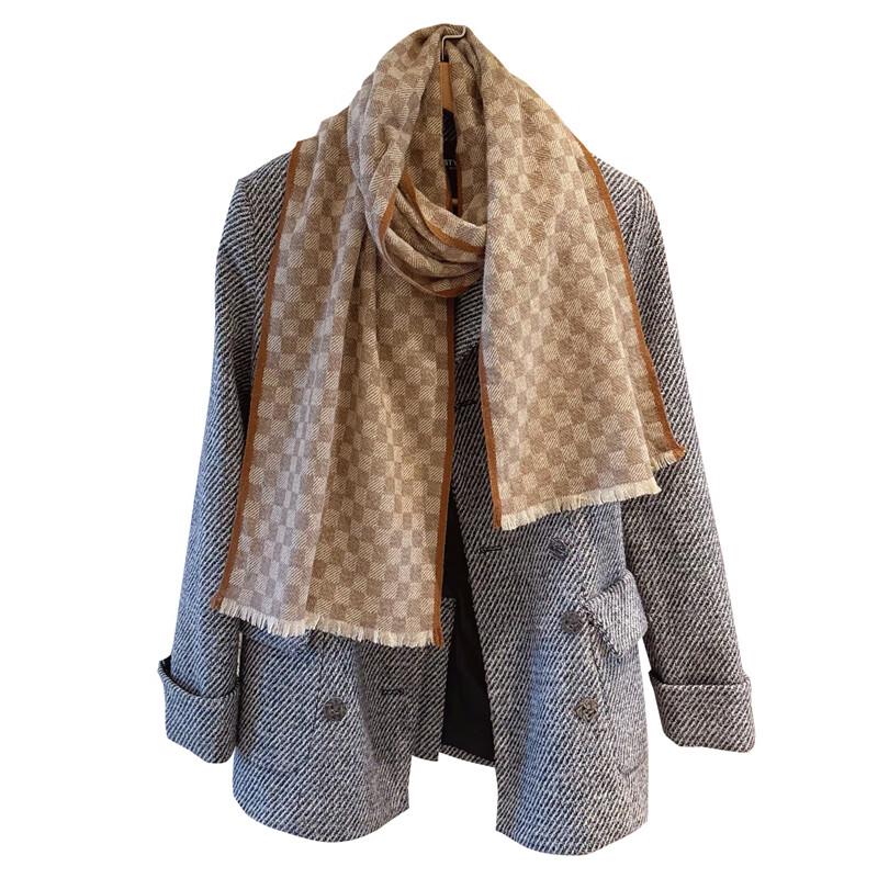 NINA SOLOR Checkerboard Cashmere Long Scarf