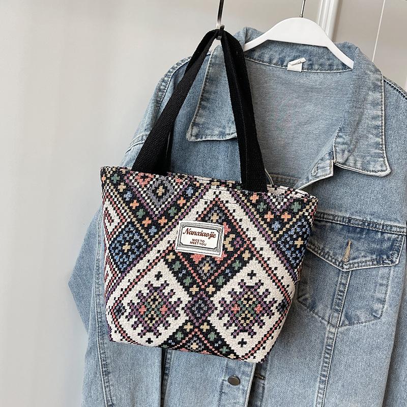 Large Capacity Ethnic Style Bag Women Shoulder Canvas Bag Women Ins College Students Versatile Shoulder Bag Women
