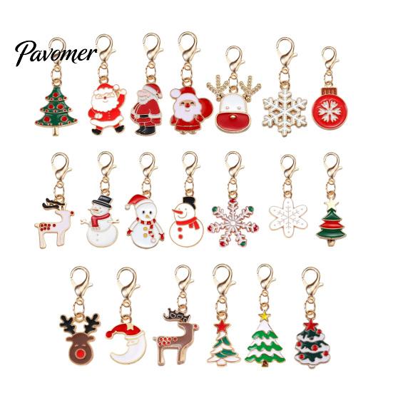 Oil Dripping Pendants 10/20/30Pcs Christmas Keychain Set, Golden Plated Alloy Enamel Keyring Pendant, Set Santa Tree Reindeer for Holiday Bag