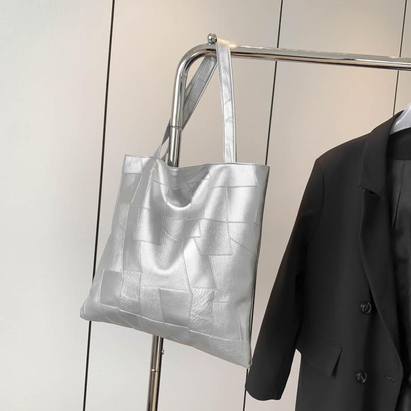 Большая повседневная сумка-тоут для женщин Стильная однотонная модная сумка через плечо серебряный