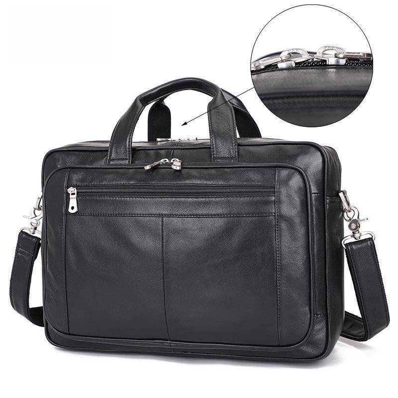 Jiameida European & American Retro Leather Men's Briefcase & Handbag for 17-Inch Laptops
