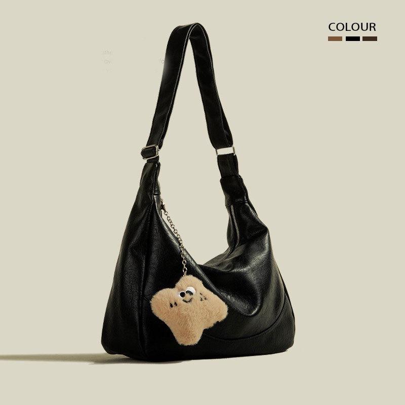 

Нишевая женская сумка для поездок на работу Весна 2025 - Ретро стиль, широкий ремень, сумка кроссбоди под мышкой с простой текстурой чёрный