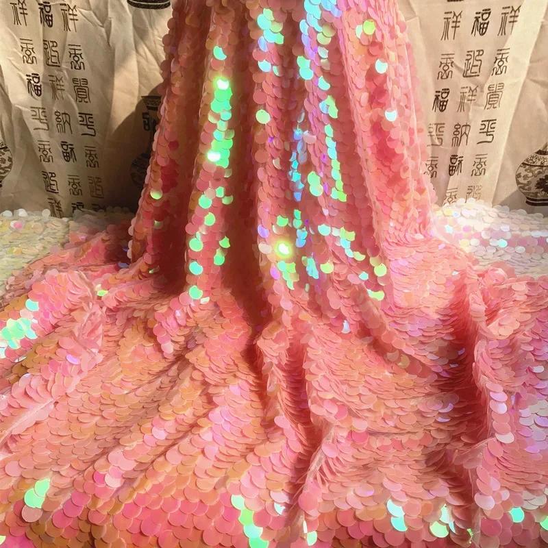 Pink Mermaid Scale Dreamy Sequins Fabric Glitter Tablecloth Wedding Stage Background Laser Iridescent Shiny Shooting Decor Party