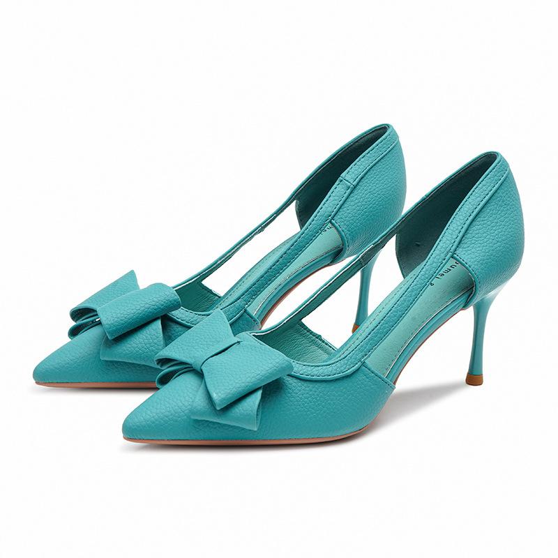 

Туфли на высоком каблуке с острым носком на шпильке, женские летние новые сандалии с бантом, женские темпераментные французские одиночные туфли с острым носком 37