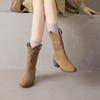 Krazing Pot Cow Suede Nubuck Winter Round Toe Modern Boots Med Heels Slip On Five-Star Decoration Women Mid-calf Boots