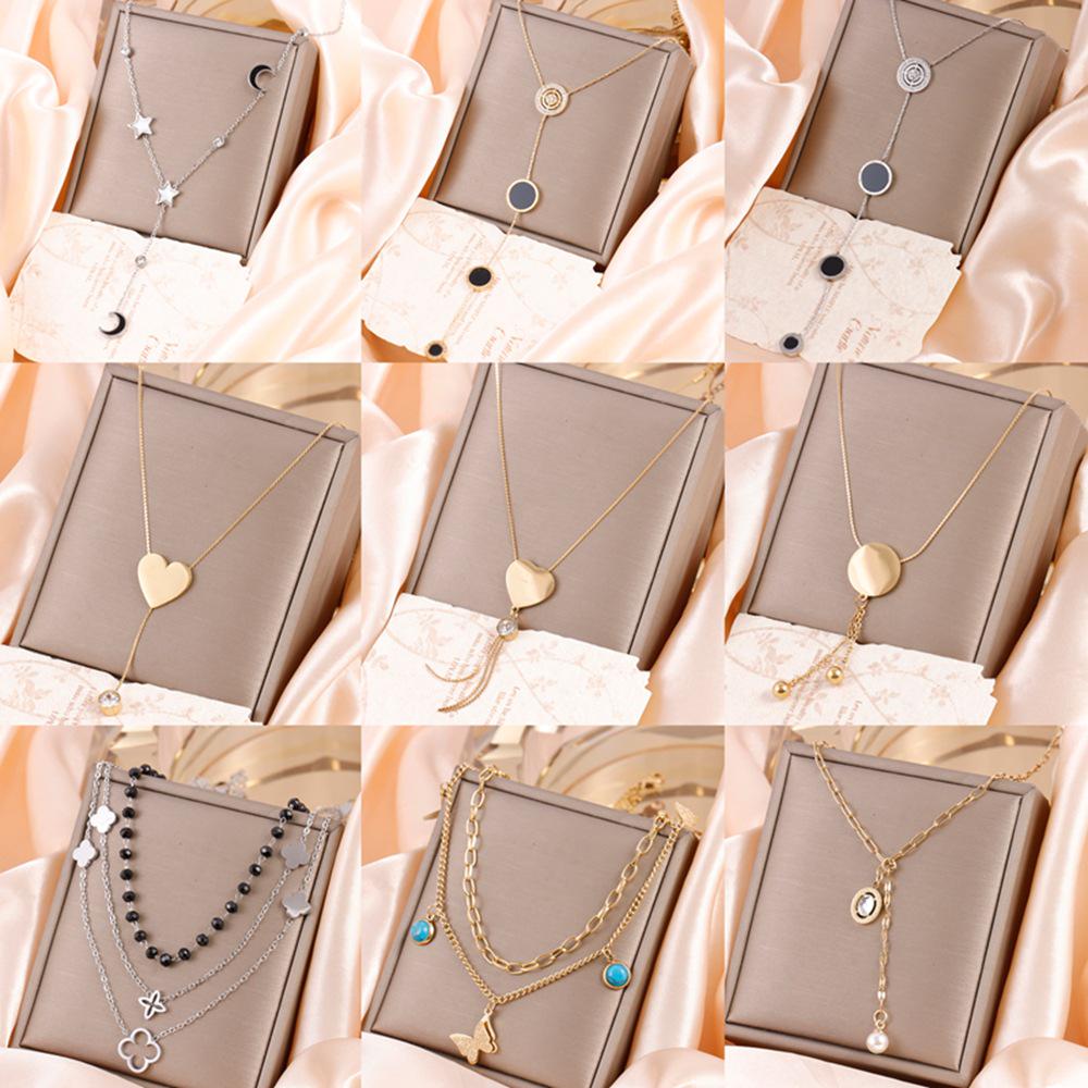 Women's Heart & Round Pendant Necklace: Japanese-Korean Style, Ultra-Fine Snake Chain, Stainless Steel, Versatile & Fashionable.